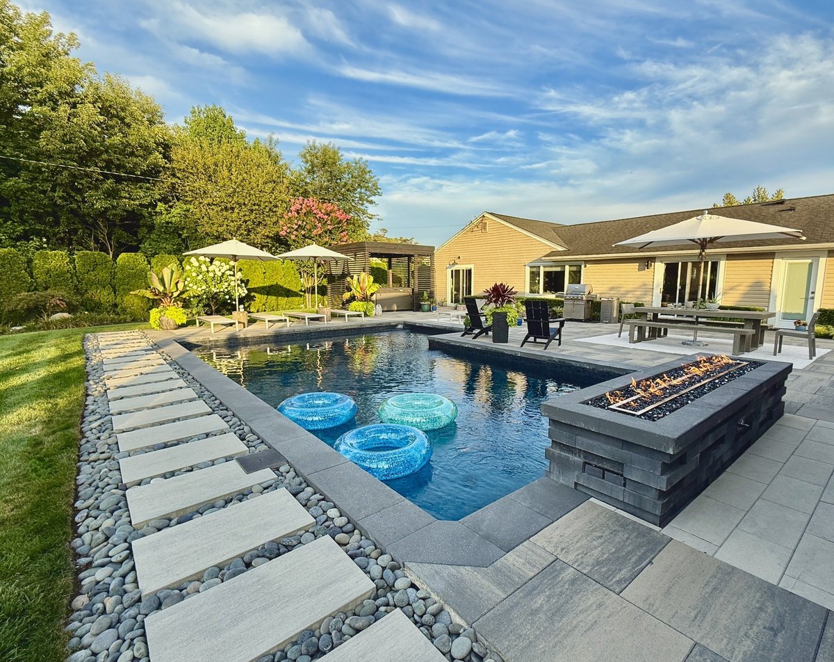 Luxury pool patio with outdoor seating